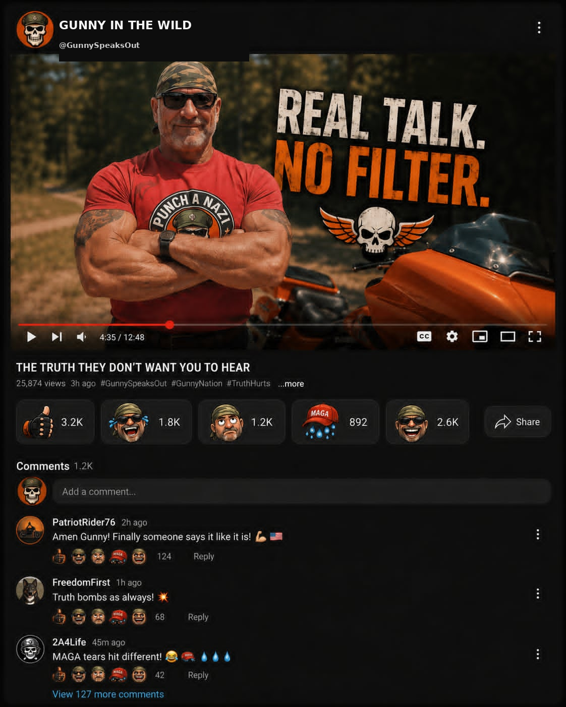 Gunny Raw preview with reaction buttons and comments
